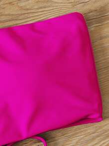 Lace Up Back Bandeau High Waisted Bikini - Hot Pink - View 3