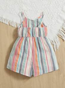 SHEIN Baby Block Striped Bow Front Cami Romper - Multicolor - View 2
