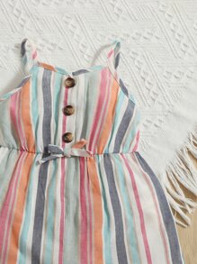 SHEIN Baby Block Striped Bow Front Cami Romper - Multicolor - View 3