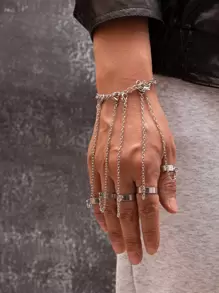 男士嘻哈風格拼接合金手鍊，龐克風格，百搭 - 銀色 - 查看 10