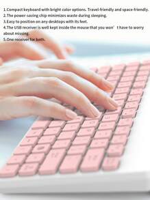 FUDE 撞色無線鍵盤和鼠標組合 - 粉色 - 查看 3