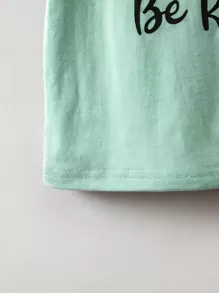 SHEIN Young Girl Slogan & Heart Print Tee