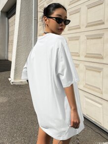 DAZY Playera Con Gráficos De Letras Y Hombros Descubiertos - Blanco - Ver 2