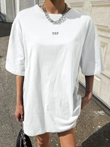 DAZY Playera Con Gráficos De Letras Y Hombros Descubiertos - Blanco - Ver 5