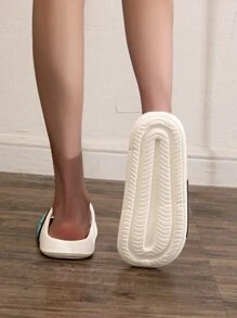 Cartoon Pattern Slides, Plastic One-piece Molded White Preppy Style Cartoon Women's Slippers - White - View 3