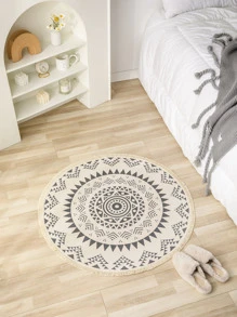 1pc Marble Pattern Fringe Trim Rug - Multicolor - View 1