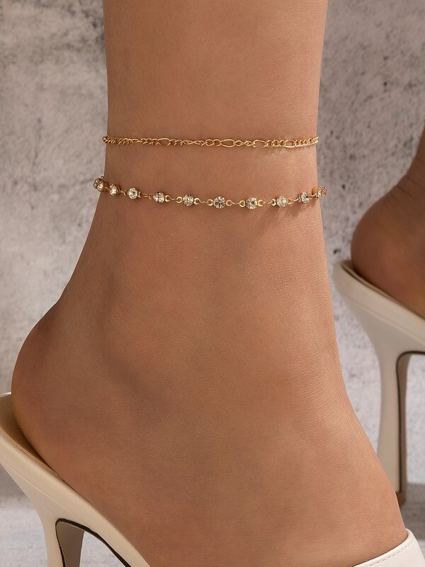 imoli 2pcs Rhinestone Decor Anklet
