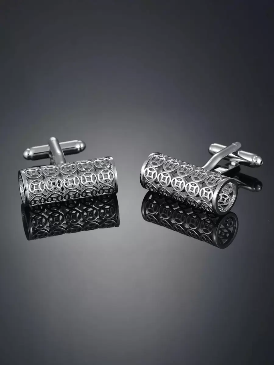 1 Pair Elegant & Fashionable Hollow Cylinder Cufflinks For Men - Silver - View 1