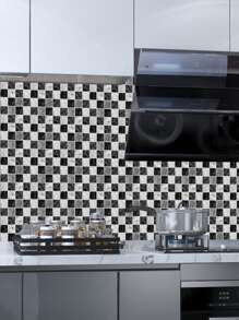 Küche Aufkleber mit Kachel Muster - Schwarz und Weiss - Übersicht 1