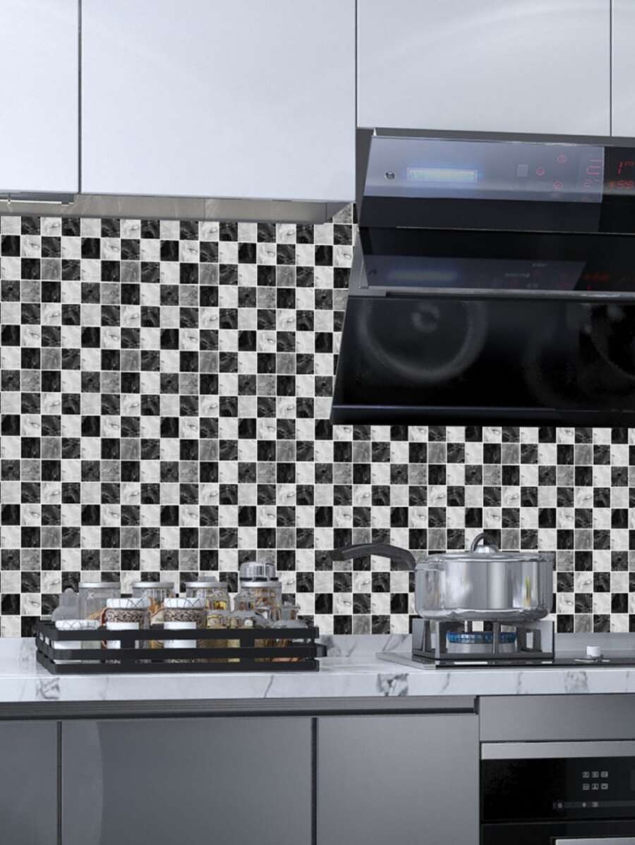 Küche Aufkleber mit Kachel Muster - Schwarz und Weiss - Übersicht 1