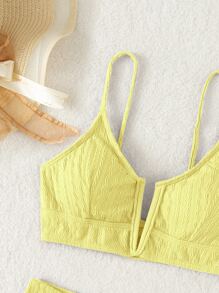 SHEIN Swim Conjunto de bikini texturizado Sujetador con aros en V y traje de baño de 2 piezas con parte inferior estilo hipster - Amarillo - Ver 4