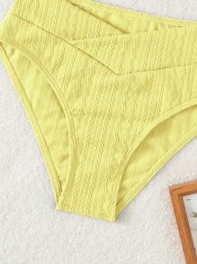 SHEIN Swim Conjunto de bikini texturizado Sujetador con aros en V y traje de baño de 2 piezas con parte inferior estilo hipster - Amarillo - Ver 5