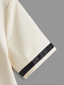SHEIN 男童字母印花拼接立領襯衫,夏季休閒短袖 - 米色 - 查看 3