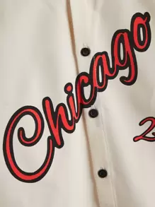 SHEIN 男童字母印花拼接立領襯衫,夏季休閒短袖 - 米色 - 查看 5