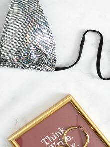 夏季金属色系带露背比基尼上衣 - 銀色 - 查看 4