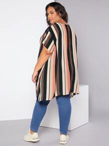 SHEIN CURVE+ Plus Block Striped Asymmetrical Hem Drop Shoulder Blouse - Multicolor - View 2
