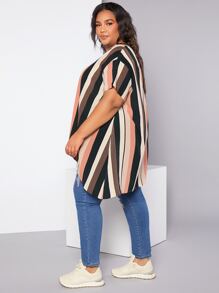 SHEIN CURVE+ Plus Block Striped Asymmetrical Hem Drop Shoulder Blouse - Multicolor - View 4
