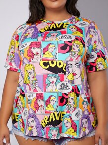 SHEIN CURVE+ Áo thun Plus size In nghệ thuật pop Giải trí - Nhiều màu - Xem 5