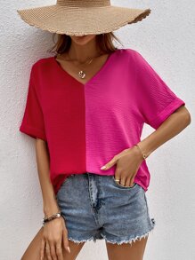 SHEIN Unity Two Tone Dolman Sleeve Blouse - Multicolor - View 5