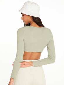 SHEIN BASICS White Knit Women'S Slim Fit Crop Top With  Letter & Heart Pattern - Mint Green - View 5
