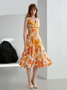 MOTF PREMIUM LINEN GATHERED FLOWY DRESS - Multicolor - View 2