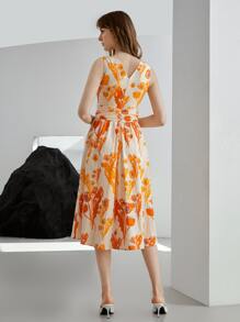 MOTF PREMIUM LINEN GATHERED FLOWY DRESS - Multicolor - View 3