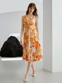 MOTF PREMIUM LINEN GATHERED FLOWY DRESS - Multicolor - View 5