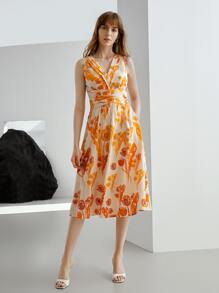 MOTF PREMIUM LINEN GATHERED FLOWY DRESS - Multicolor - View 12