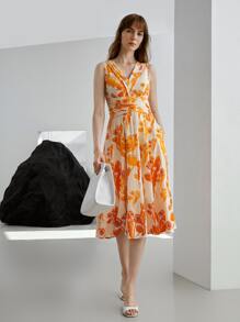 MOTF PREMIUM LINEN GATHERED FLOWY DRESS - Multicolor - View 13