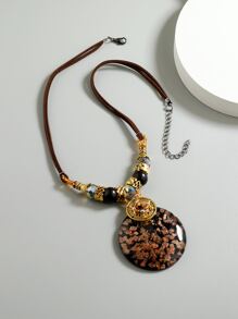 Round Glass Pendant Necklace - Multicolor - View 2