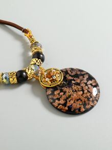 Round Glass Pendant Necklace - Multicolor - View 3