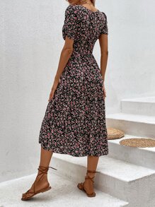 SHEIN Holidaya Vestido con estampado floral bajo con fruncido - Multicolor - Ver 2