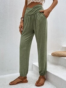 SHEIN LUNE Quần nữ Túi màu trơn Giải trí - xanh quân đội - Xem 6