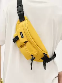 Letter Patch & Release Buckle Decor Waist Bag - Yellow - View 1