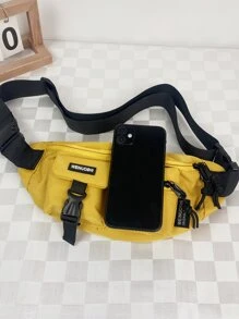 Letter Patch & Release Buckle Decor Waist Bag - Yellow - View 5