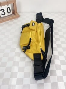 Letter Patch & Release Buckle Decor Waist Bag - Yellow - View 3