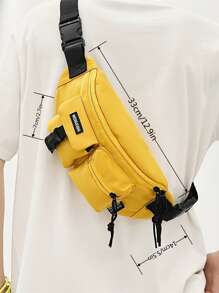 Letter Patch & Release Buckle Decor Waist Bag - Yellow - View 4