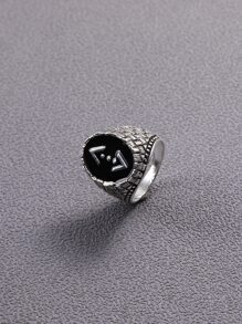 時尚流行1入組男士幾何裝飾戒指，不銹鋼首飾，適合珠寶禮物和時尚外觀 - 銀色 - 查看 1