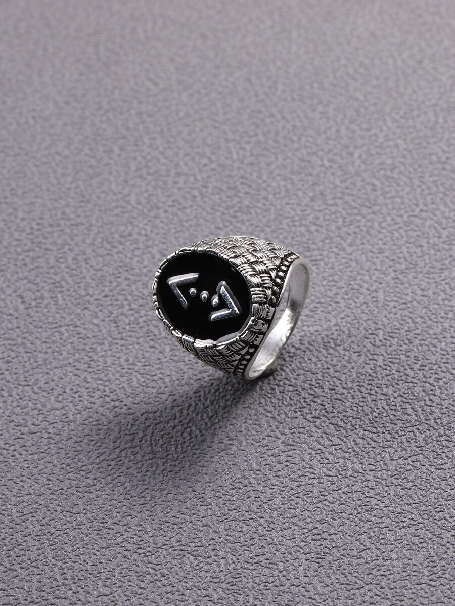 時尚流行1入組男士幾何裝飾戒指，不銹鋼首飾，適合珠寶禮物和時尚外觀 - 銀色 - 查看 1