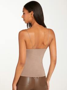 SHEIN BASICS Áo hai dây màu trơn Cơ bản - Màu nâu  Mocha - Xem 2