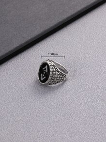 時尚流行1入組男士幾何裝飾戒指，不銹鋼首飾，適合珠寶禮物和時尚外觀 - 銀色 - 查看 3