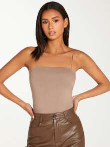 SHEIN BASICS Áo hai dây màu trơn Cơ bản - Màu nâu  Mocha - Xem 3