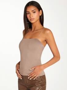 SHEIN BASICS Áo hai dây màu trơn Cơ bản - Màu nâu  Mocha - Xem 4
