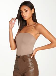 SHEIN BASICS Áo hai dây màu trơn Cơ bản - Màu nâu  Mocha - Xem 6
