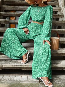 SHEIN VCAY Áo sơ mi nữ Lộ Lưng Nút Buộc lại Họa tiết hoa Boho - màu xanh lá - Xem 2