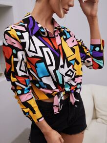 SHEIN LUNE Áo sơ mi Vải in Allover Geo - Nhiều màu - Xem 6