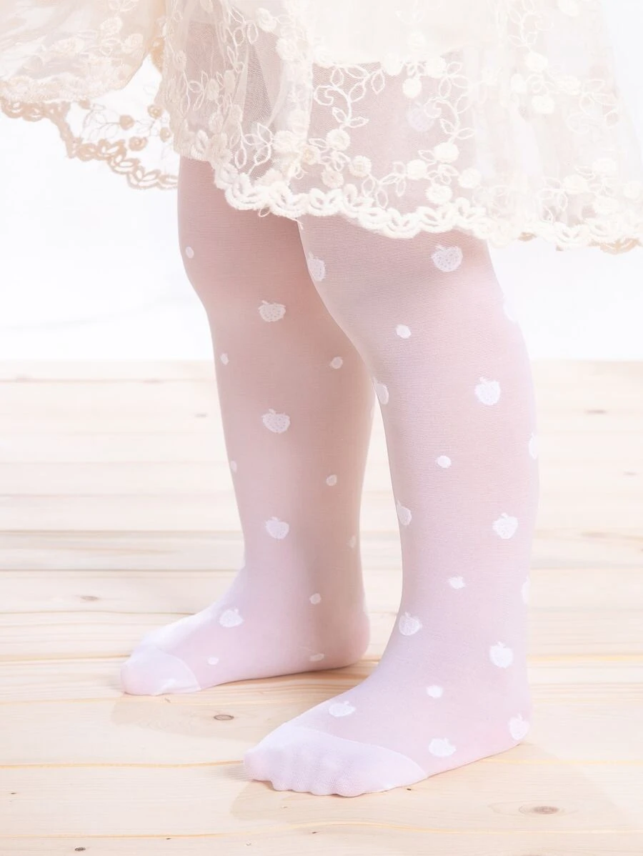 嬰兒草莓刺繡褲襪 - 白色 - 查看 1