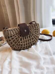 Yogodlns 轻巧、休闲镂空设计草编包，母亲节礼物送给妈妈，适合少女、女大学生，非常适合大学、户外、旅行、郊游、购物、海滩必备女士包包，适合度假和假日，柳条包，夏季吸睛沙滩包，女士夏季草编沙滩包，最热门的女士沙滩包 - 卡其色 - 查看 7