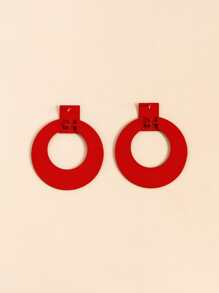 Round Drop Earrings - Red - View 2