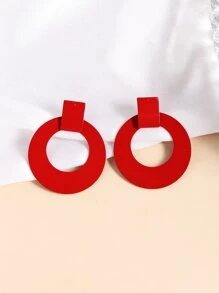Round Drop Earrings - Red - View 3